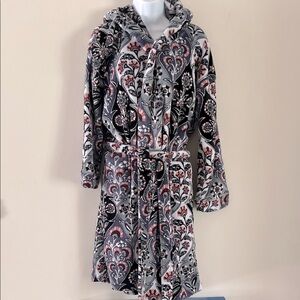 Vera Bradley Hooded Paisley Cozy Fleece Robe Gray Mauve L/XL